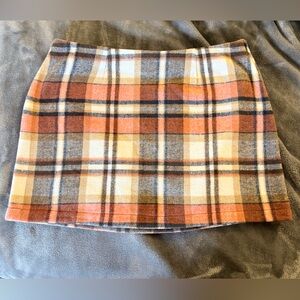 Plaid Mini Skirt in Brown and Orange
